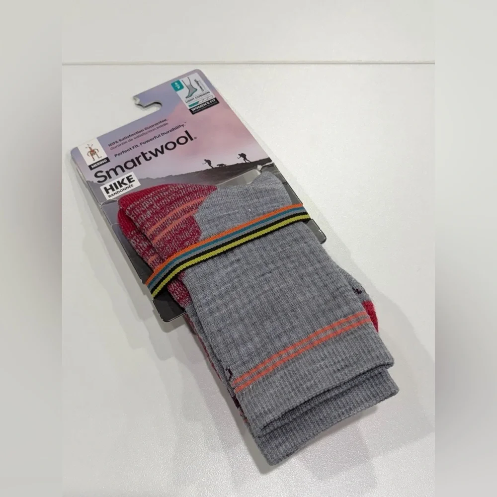 Smartwool Women's Small Hike Light Cushion Crew Socks Red Grey NWT
